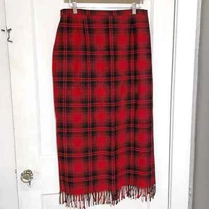 VTG Requirements Womans Size 12 Red Black Plaid Fringe Midi - Picture 1 of 6