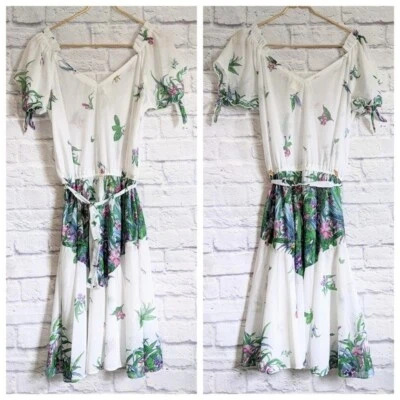 Vestido Floral Vintage Años 70 M Sears Jr Bazaar Blanco Púrpura Transparente Fluido Fairycore Foto 1 de 4