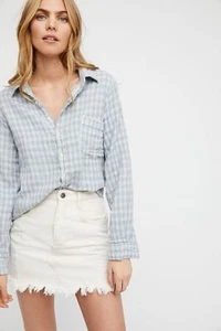 Free People CP Shades Kayla Gingham Button Down Blue Top XS Small Medium Large - Picture 1 of 7