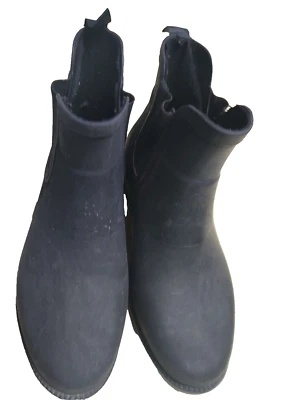 Дублин? Женский размер 7 резиновые сапоги черный низкий каблук скольжения на ботинок - Изображение 1 из 4