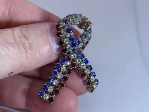 Patriotic Ribbon Vintage Silver Pin Brooch V-3666 - Picture 1 of 3
