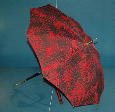 Zauberhafter Antiker Schirm - Rot Schwarz - Holzgriff Mit Messing -Flanierschirm • 38.50€