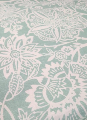 Floral Cotton Slub Brook Green & Cream Home Decor Fabric by the yard - Image 1 of 4
