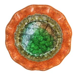 Plato de baratija o cenicero de vidrio verde triturado de cerámica artística de colección hecho en EE. UU. 3,5 pulgadas - Imagen 1 de 10