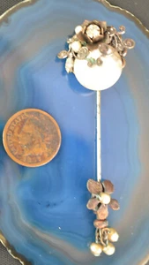 Miriam Haskell stick pin signed cartouche baroque pearl rhinestone marked - Picture 1 of 10