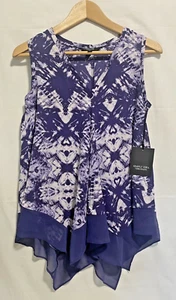 Simply Vera Vera Wang Blouse Purple Blue White Sleeveless Tie Dye Size XS NWT - Picture 1 of 8