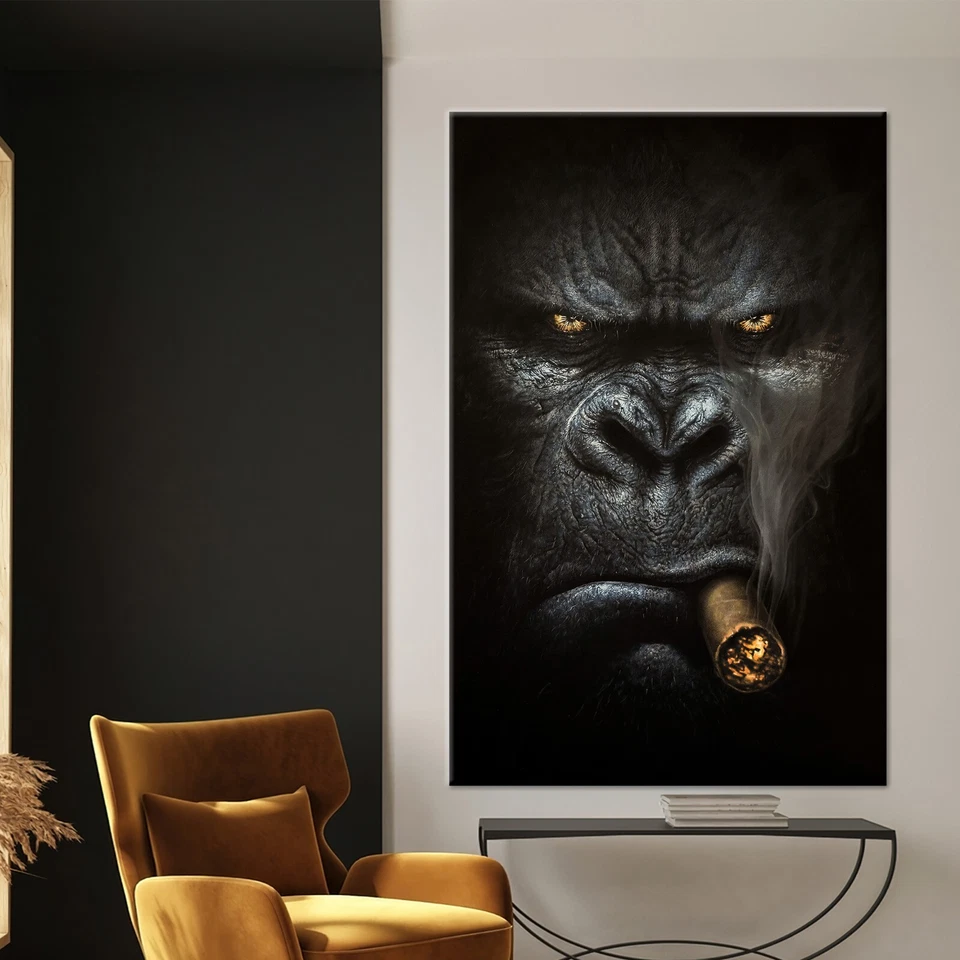 Smoking Gorilla Wall Art, Gorilla Poster, Canvas Wall Art, Smoking Monkey Wall - Image 1 of 4