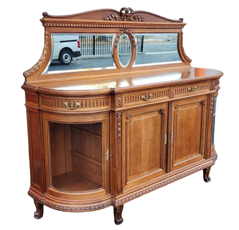 Antique Walnut French Louis XVI Style Dining Room Sideboard Cabinet with Mirror Cover