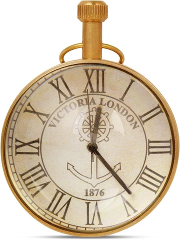 Antique Brass Mini Desk Clock Mechanical Table Top Paper Weight Desk Decorative Cover