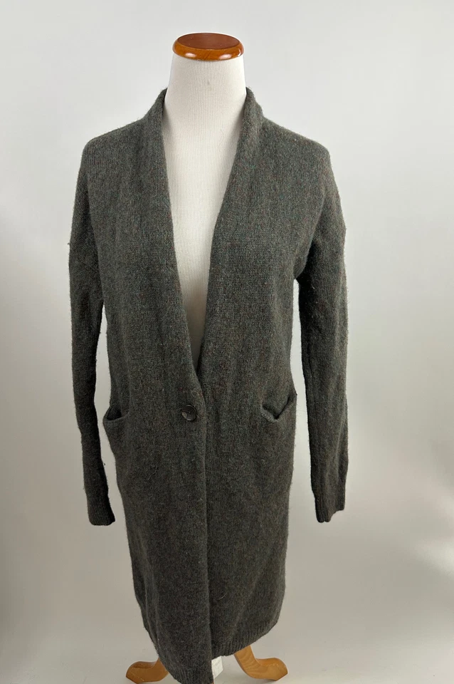 UNIQLO Verde Lana Largo Un Botón Cárdigan Suéter Bolsillos S Foto 1 de 4