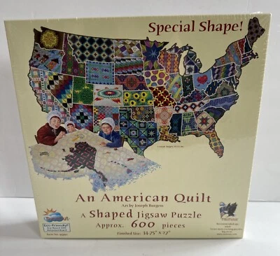 An American Quilt Jigsaw Puzzle USA Map Shaped Sunsout 600 Pieces Brand New - Image 1 of 4