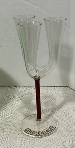 Goldschlager Triple Flute Barware Red Stem Shot Glass Cordial Liquor Swiss VTG - Picture 1 of 3