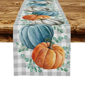 Corredor de mesa de otoño azul calabaza de eucalipto para decoración de fiestas en el hogar interiores y exteriores - Imagen 1 de 5