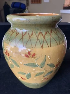 Vintage Maxcera Green Floral handled hand painted vase 10" Tall - Picture 1 of 13