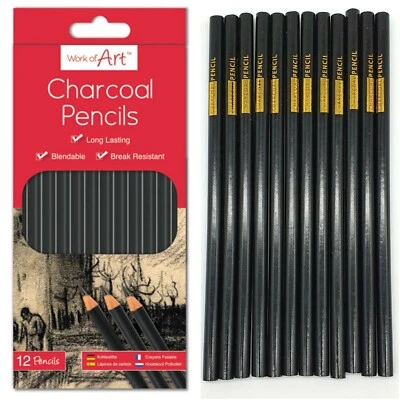 12pc Charcoal Artist Pencils For Drawing Sketching Shading Draw Tones Shades UK - Image 1 of 4