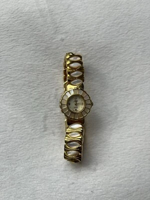 Винтажные золотые аналоговые женские часы Aria с белым камнем - Изображение 1 из 4