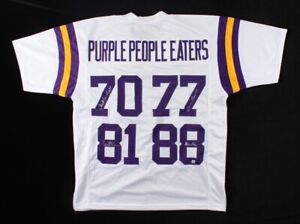 Vikings "Purple People Eaters" Jersey Signed by Page, Eller, Marshall, & Larsen 