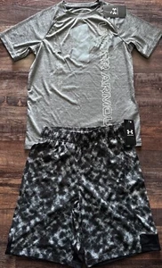 NWT Under Armour YMD Boys Gray/Black/White Printed Velocity Shorts Set Medium - Picture 1 of 5