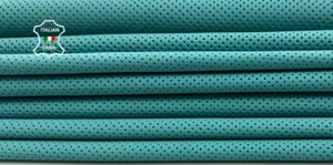 AZURE BLUE PINHOLES PERFORATED PRINT Lambskin Leather 2 skins 12+sqf 0.6mm C5221 - Picture 1 of 7