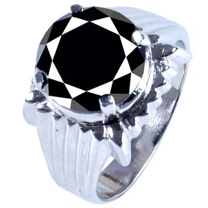 5.69 Ct Black Round Moissanite Diamond Solitaire 925 Silver Wedding Ring Size 9 - Picture 1 of 2