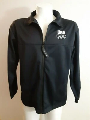 "Chaqueta de calentamiento del Comité Olímpico de EE. UU. EQUIPO OLÍMPICO DE EE. UU. cremallera completa talla XL 46"" negra" Foto 1 de 4