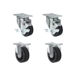 3" X 1.25" Light Duty Phenolic Wheel - 2 Swivel with Brakes 2 Rigid Caster Set - Picture 1 of 2