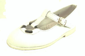 DE OSU - Spain -Girls White Navy Leather T-Strap Dress Shoes - European - SZ 6-9