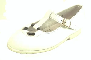DE OSU -Spain -Girls White Navy Leather T-Strap Dress Shoes - European -Size 6-9 - Picture 1 of 5