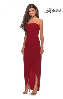 La Femme - 28204 Strapless Jersey Sheath Simple Prom Dress With Slit Red Sz 8 - Image 1 of 4