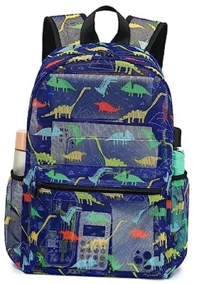  Mesh Backpack Kids Boys Girls Bookbag See Through Preschool Blue - Dinosaur - Image 1 of 4