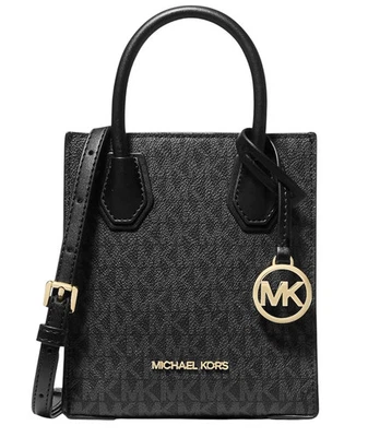 Michael Kors Mercer XS Shopper Leather Crossbody Bag (Black Signature/Gold Tone) - Image 1 of 4