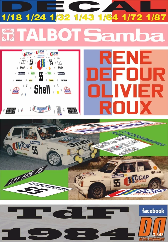 DECAL TALBOT SAMBA RALLYE RENE DEFOUR TdF 1984 8th (08) - Image 1 of 1