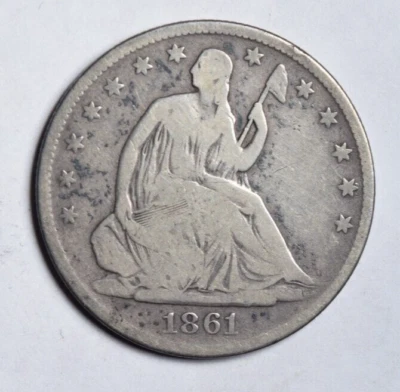 Medio dólar SEATED LIBERTY 1861-O ~ BONITO EN MUY BUEN ESTADO/BIEN ~ ¡PRECIO CORRECTO! INV#5 Foto 1 de 2