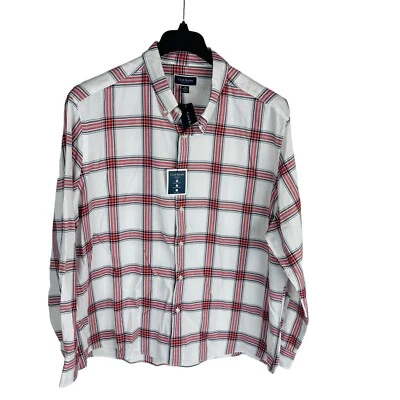 New Club Room Mens Shirt Sz Small 14-14 1/2 Slim Fit White Red Long Sleeve NWT - Image 1 of 4