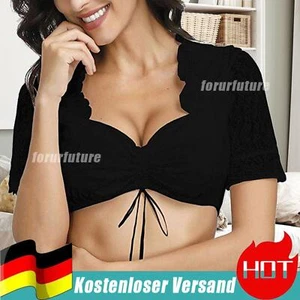 Damen Spitze Dirndlbluse 3/4 Arm weiß Trachten Bluse Oktoberfest Wrap Crop Top! - Bild 1 von 24