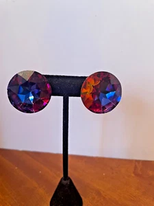 Extra Large Round Chaton Vintage Rhinestone Clip Earrings Stunning Colors - Picture 1 of 4