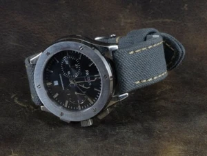 PULSERA DE RELOJ 22 20 18 MM GRIS II CORREA DE LONA REAL BORDES ENROLLADOS MA STRAP - Imagen 1 de 12