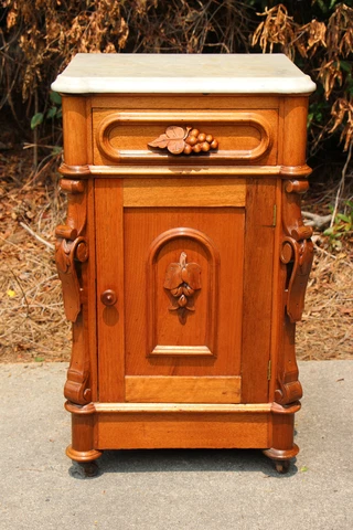 Fancy Walnut Victorian Marble Top Half Commode Nightstand Cabinet Ca.1870 Cover