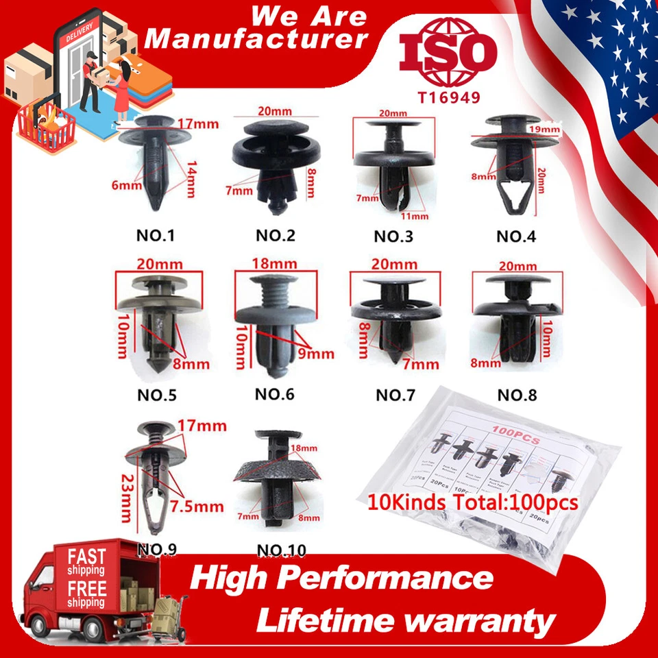Paquete de 100 remaches de pasador de empuje de 6 tamaños para molduras de clip para automóvil parachoques panel de puerta surtido Foto 1 de 4
