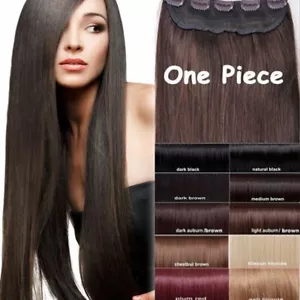 One Piece 100% Real Clip In Remy Human Hair Extensions 3/4Full Head Straight UK - Picture 1 of 50