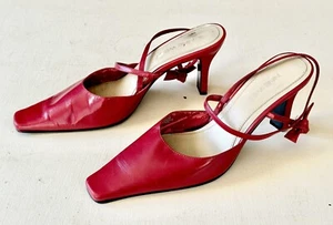 Vintage 90s Nine West Red Leather Elongated Square Toe Sling Back-Size 9-Read - Picture 1 of 7