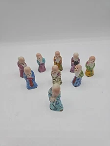 Vintage Chinese Famille Rose Miniature Porcelain Immortal Figurine ( Set Of 9) - Picture 1 of 19