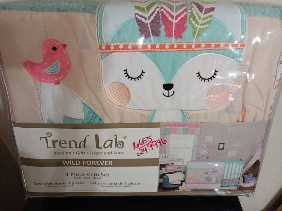 Trend Lab Wild Flower 3 Piece Crib Set Bedding Animal Nature Woods  - Image 1 of 4