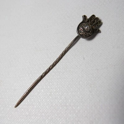 ANTICA SPILLA SPILLETTA PIN PINS DA BAVERO IN ARGENTO MANO DI FATIMA VINTAGE - Immagine 1 di 4