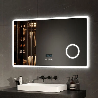 LED Badspiegel Wandspiegel Bluetooth Touch Uhr Beschlagfrei  80x60/100x60cm EMKE - Bild 1 von 4