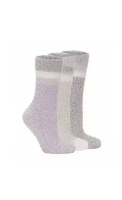 Lemon Womens 3 Pack Cozy Crew Socks, Grey/Purple, One Size  5-9.5 B77 - Image 1 of 4
