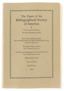 The Papers Of The Bibliographical Society Of America. Volume 58, 1964 Paperback - Picture 1 of 12