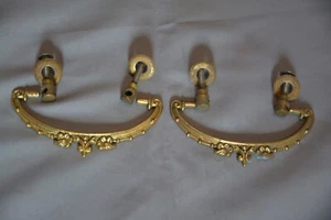 NICE PAIR VINTAGE SOLID BRASS BAIL PULLS W ROSETTE BACKPLATES C 1970s (R7) - Picture 1 of 7