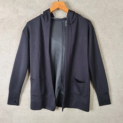 Женская толстовка с капюшоном Gaiam маленькая черная с открытыми передними спортивными карманами отверстиями для большого пальца эластичная - Изображение 1 из 4