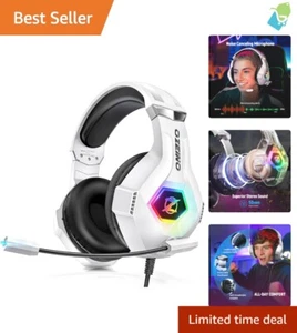 Pro Gaming Headphones with Noise-Cancelling Mic & 50mm Drivers – White RGB Style - Picture 1 of 8